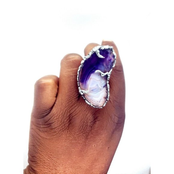 Gothic purple agate crystal statement ring - Picture 4 of 12